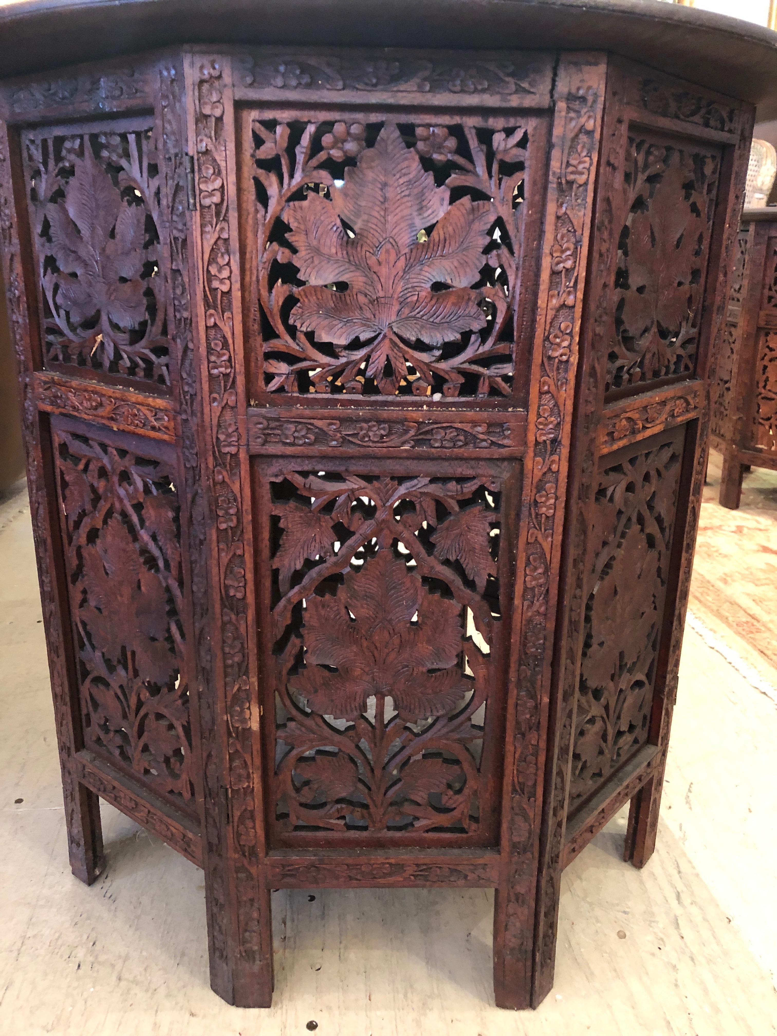 Magnificent Moorish or Anglo Indian Carved Wood Round Circular End Table 3