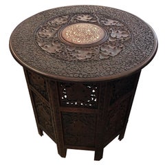 Magnificent Moorish or Anglo Indian Carved Wood Round Circular End Table