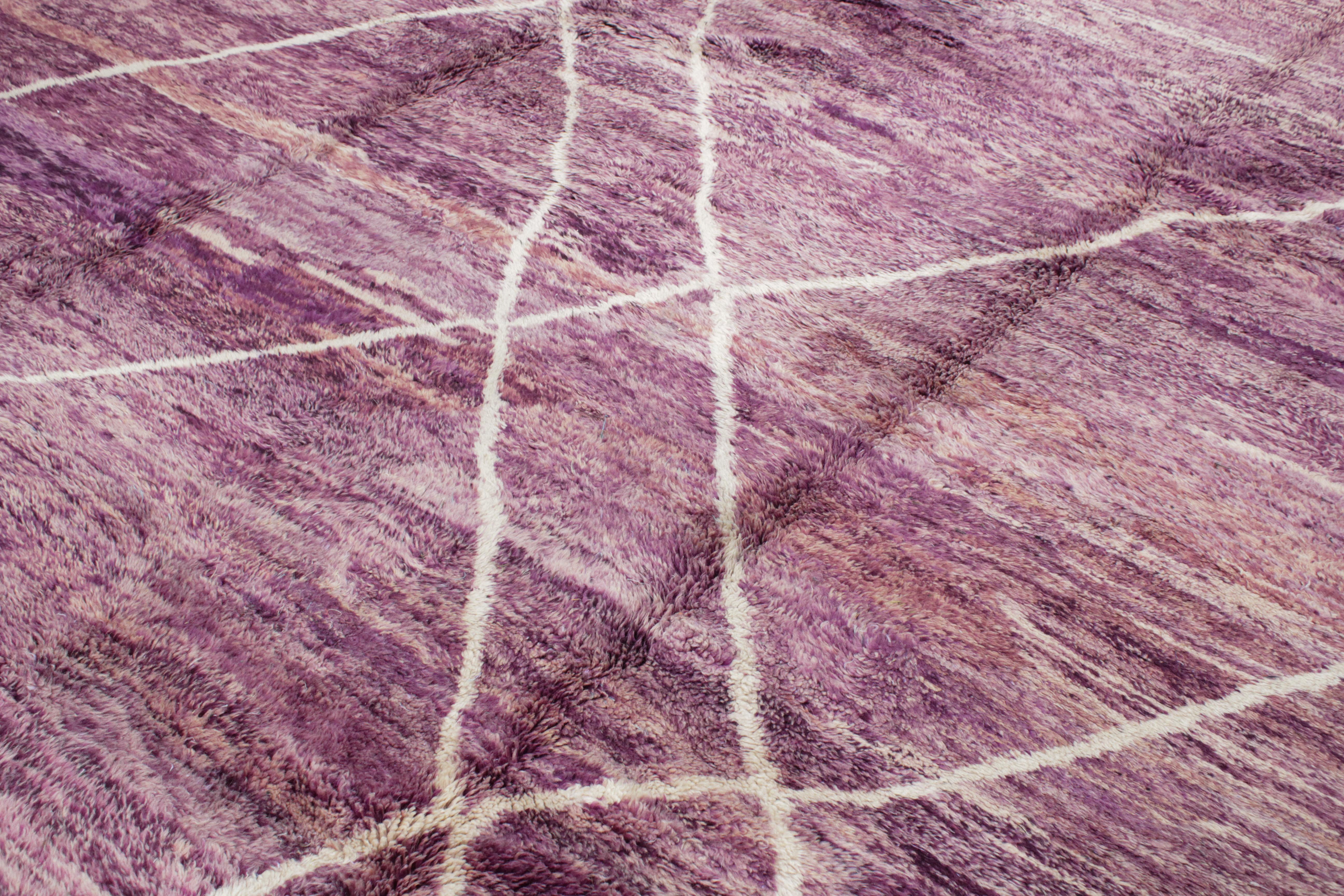 Hand-Knotted Magnificent Moroccan Aubergine Ground Berber Large Rug with White Diamonds For Sale