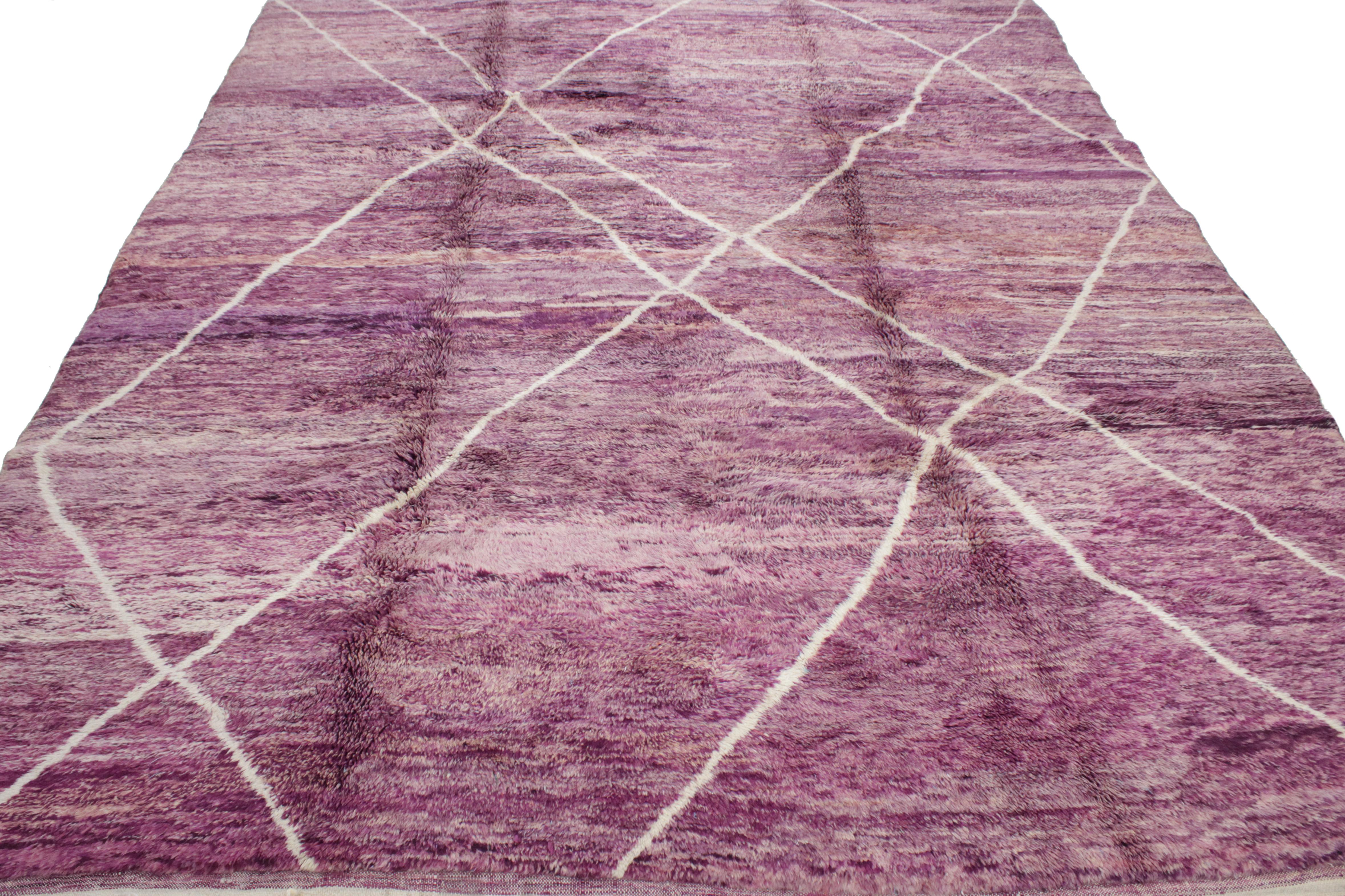 Magnificent Moroccan Aubergine Ground Berber Large Rug with White Diamonds For Sale 2