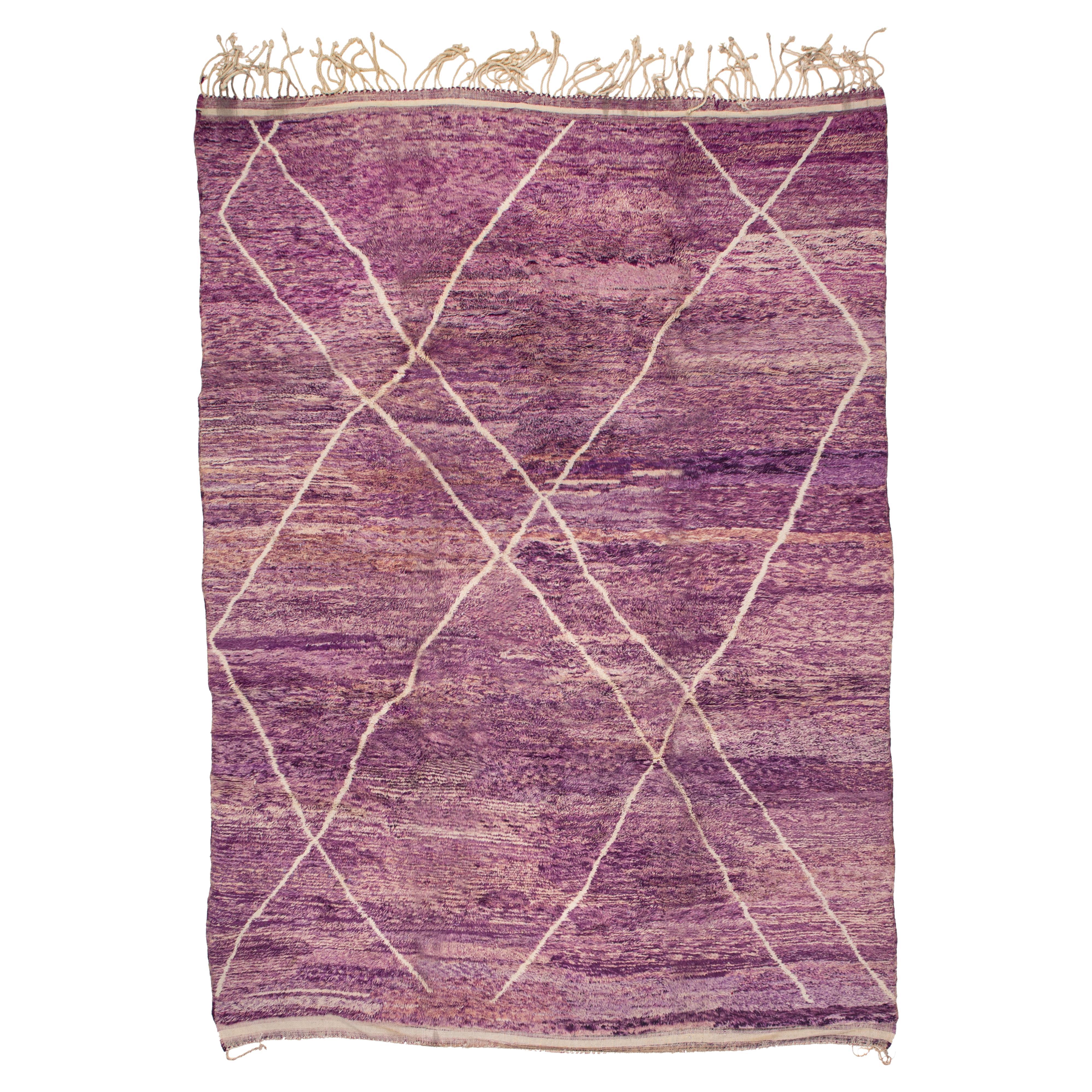 Magnificent Moroccan Aubergine Ground Berber Large Rug with White Diamonds For Sale