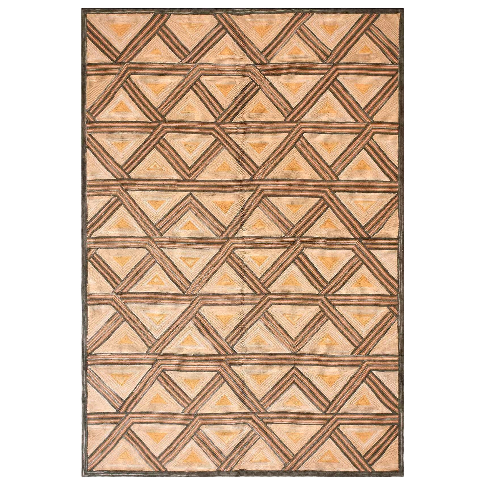 Magnificent Multi Brown Color Contemporary Cotton American Hooked Rug 9 x 12