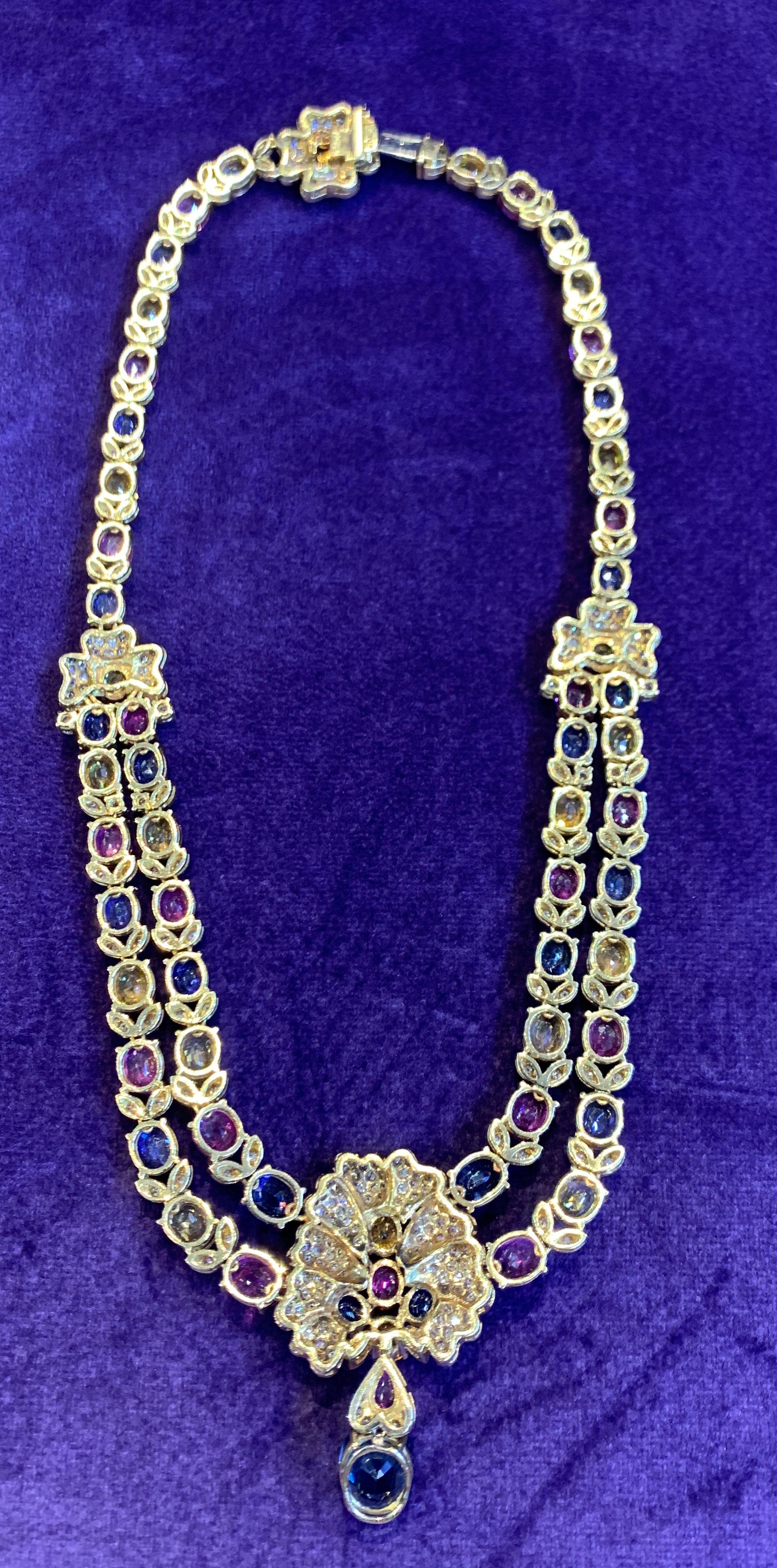 Women's Magnificent Multi Color Sapphire & Gold Necklace