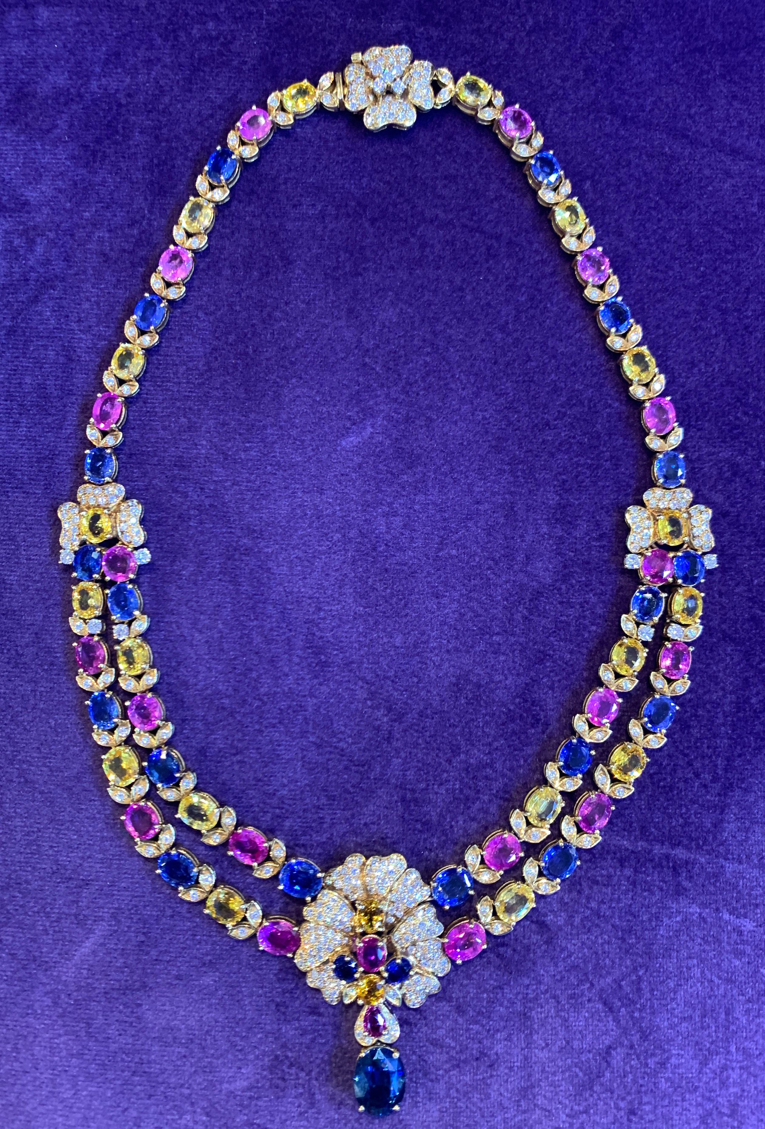Magnificent Multi Color Sapphire & Gold Necklace 1