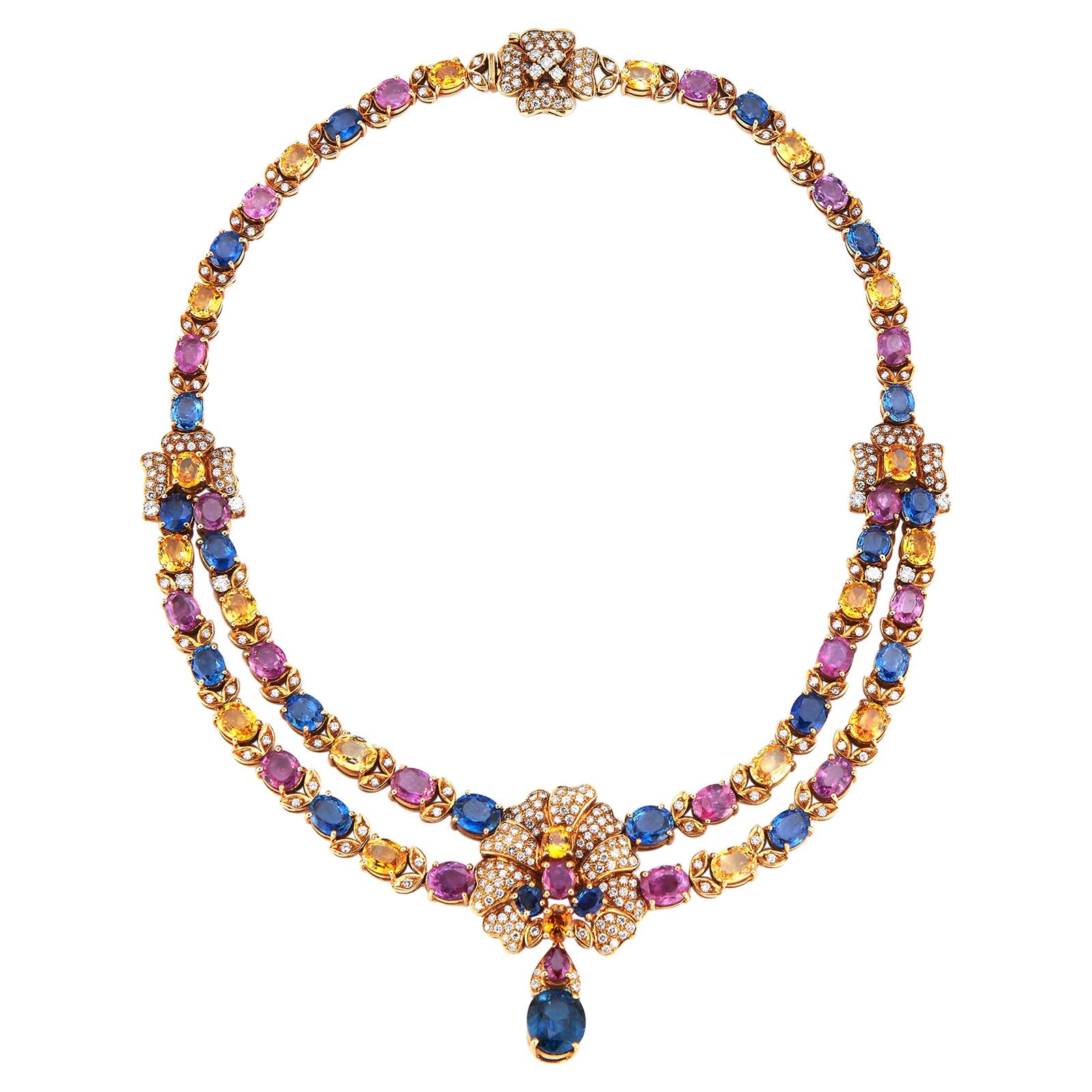 Magnificent Multi Color Sapphire & Gold Necklace