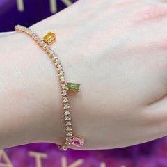 Magnificent Multi Sapphire Diamond Fine Jewellery Rose Gold Tennis Bracelet