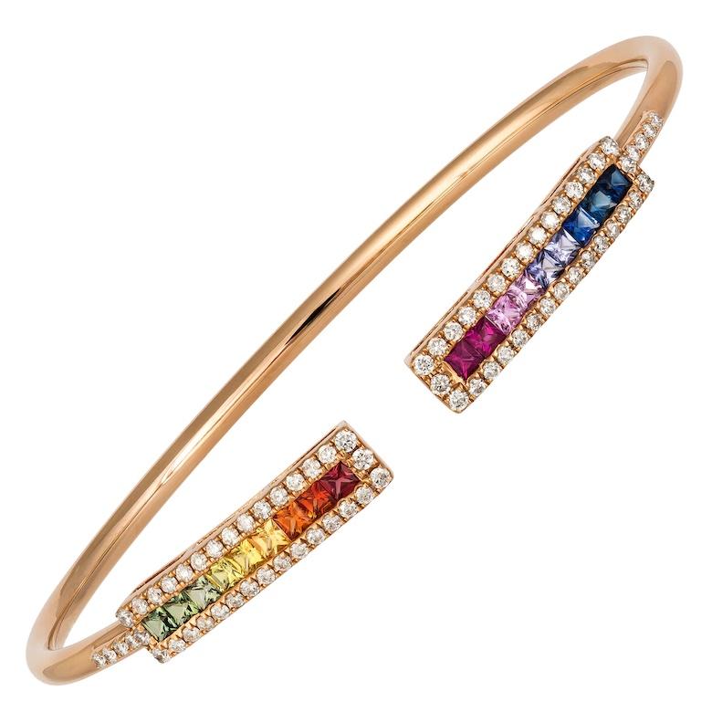 Modern Magnificent Multi Sapphire Diamond Fine Jewellery Rose Gold Tennis Bracelet For Sale