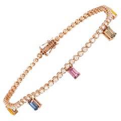 Magnificent Multi Sapphire Diamond Fine Jewellery Rose Gold Tennis Bracelet