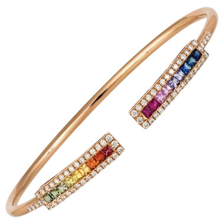 Magnificent Multi Sapphire Diamond Fine Jewellery Rose Gold Tennis Bracelet For Sale