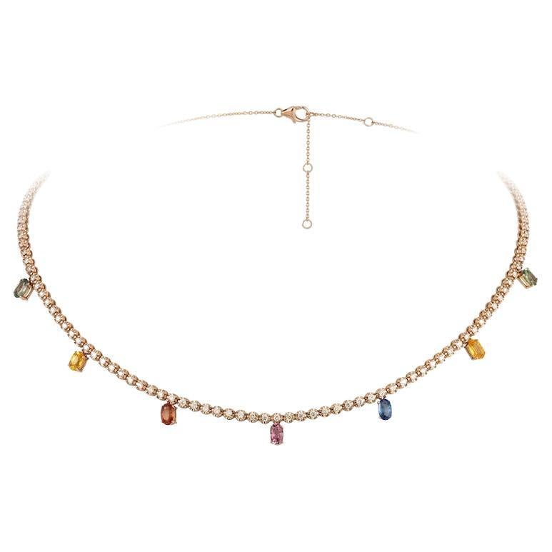 Magnificent Multi Sapphire Diamond Fine Jewellery Rose Gold Tennis Choker