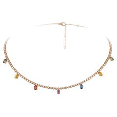 Magnificent Multi Sapphire Diamond Fine Jewellery Rose Gold Tennis Choker