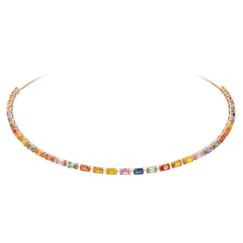 Moderne Magnifique collier tennis choker en or rose avec plusieurs saphirs et bijoux fins en vente