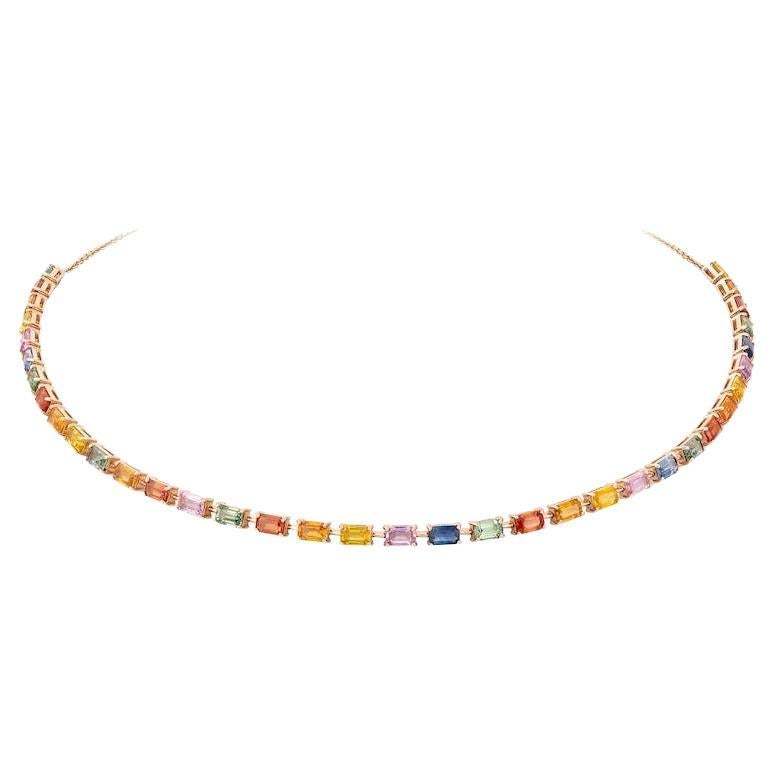 Magnifique collier tennis choker en or rose avec plusieurs saphirs et bijoux fins en vente