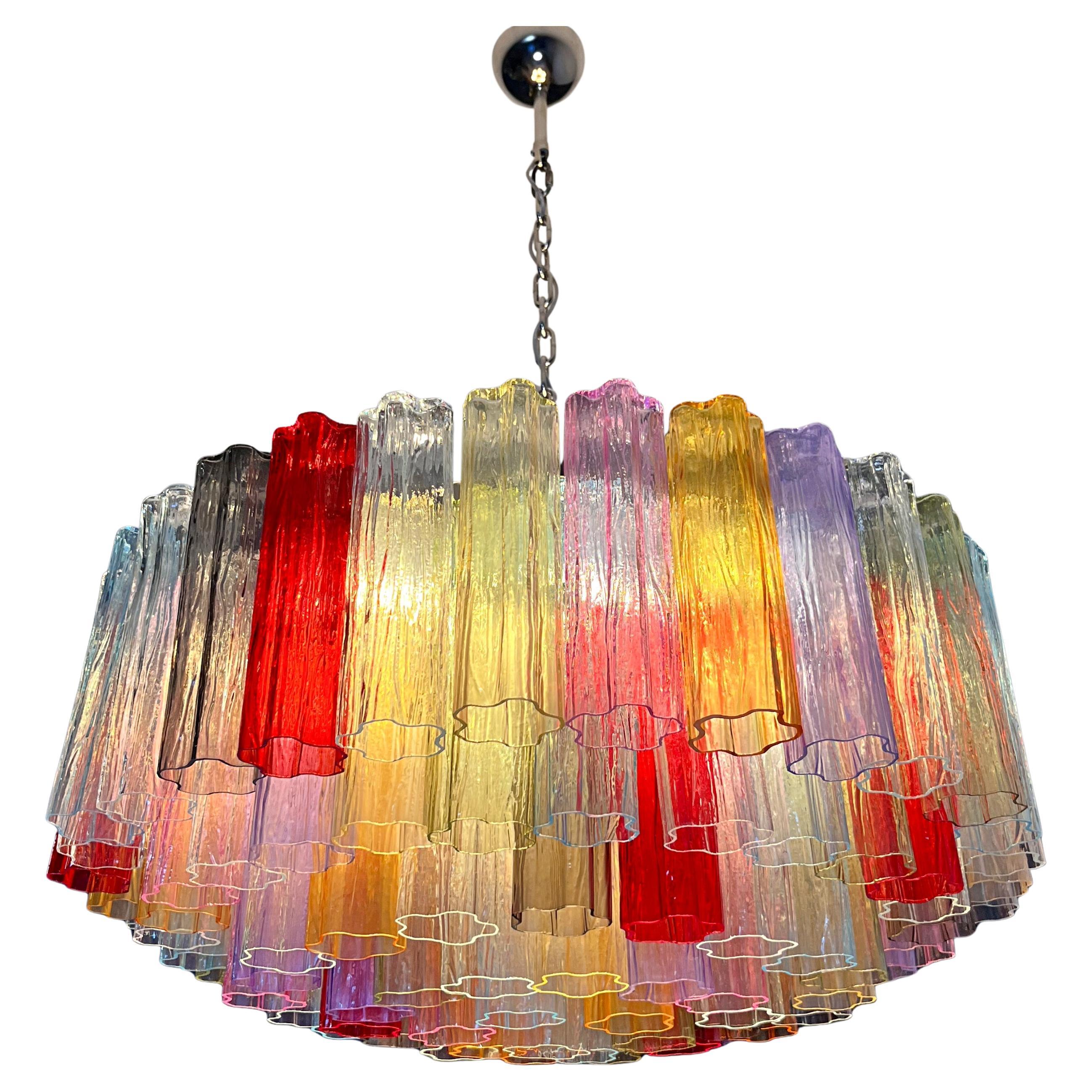 Magnificent Murano Glass Chandelier, 101 Multicolor Tube Glasses