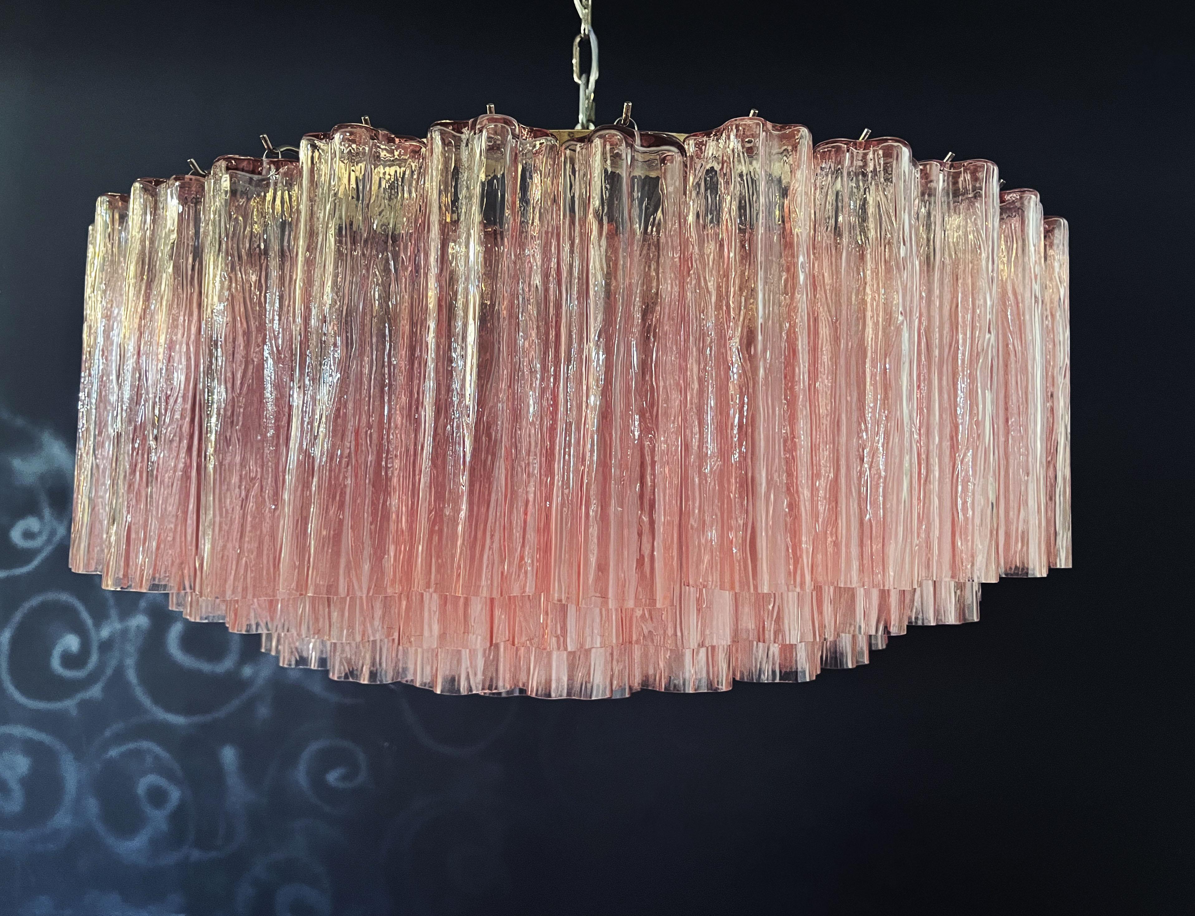 Magnificent Murano Glass Chandelier, 101 Pink Tube Glasses For Sale 3