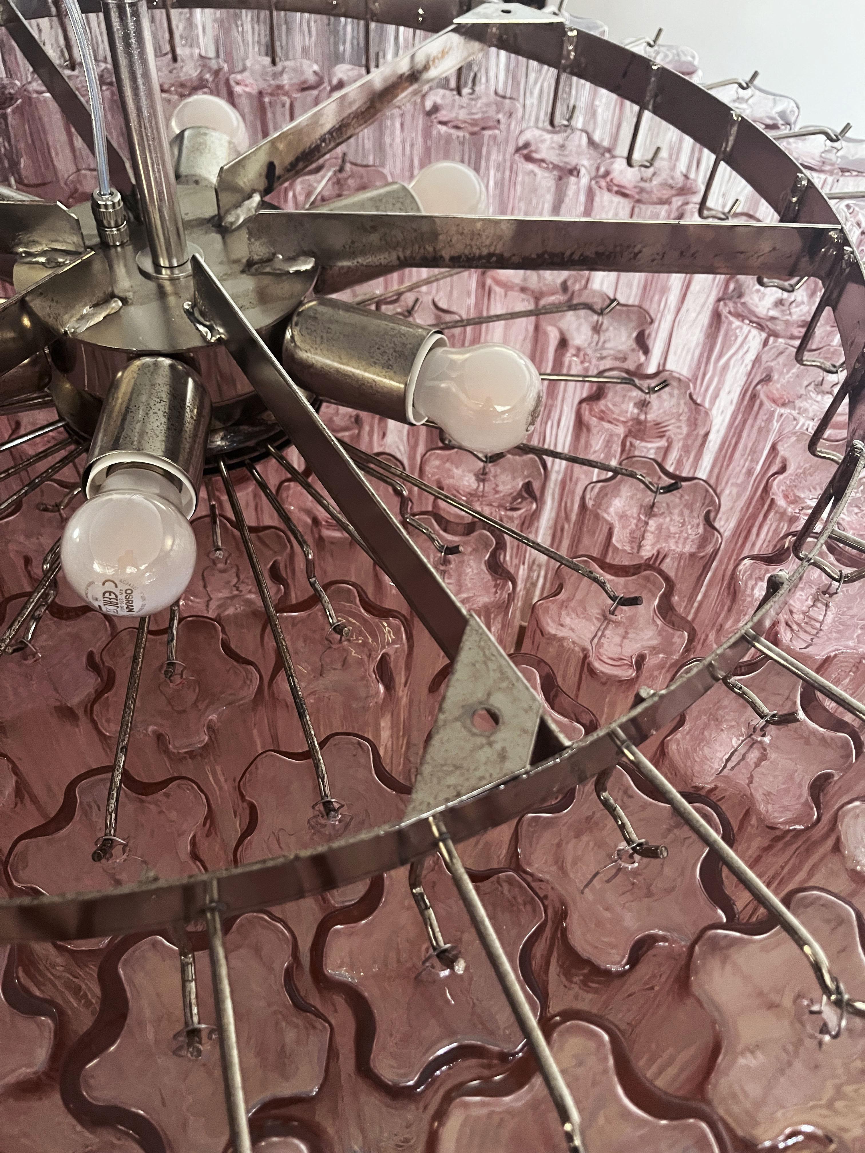 Magnificent Murano Glass Chandelier, 101 Pink Tube Glasses For Sale 4