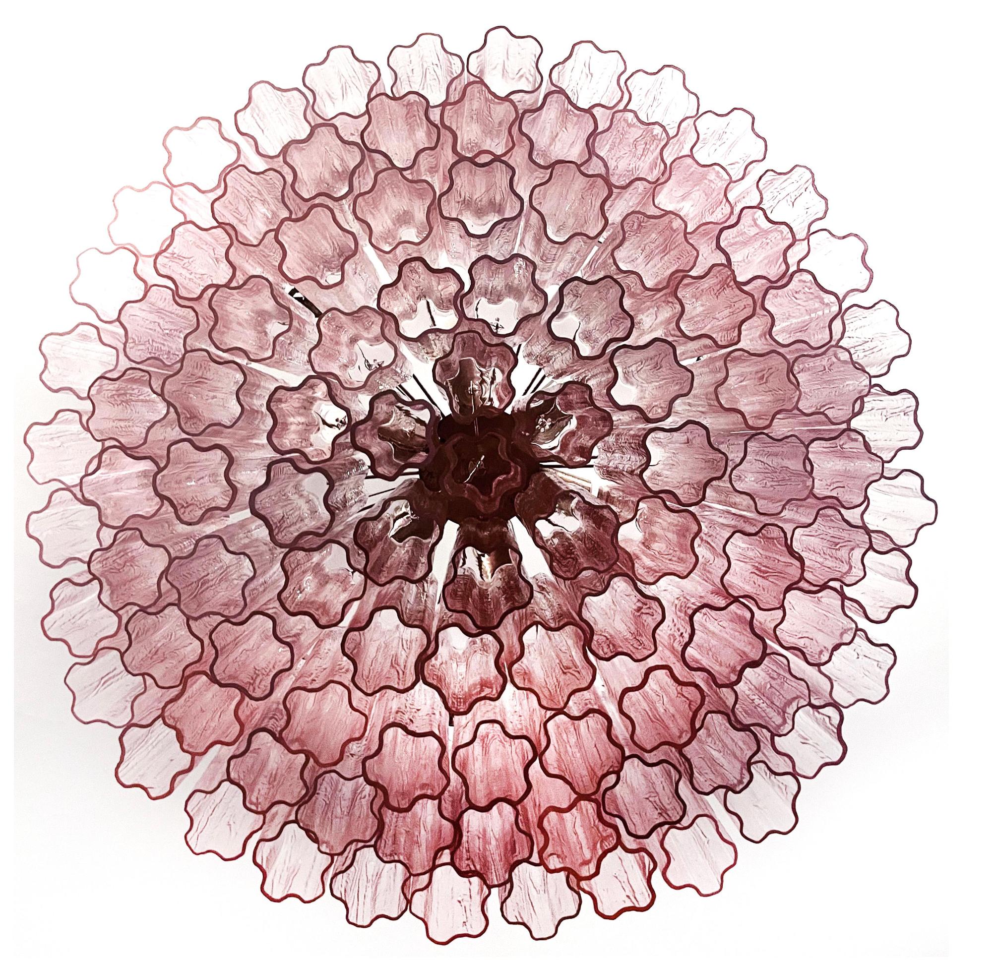 Italian Magnificent Murano Glass Chandelier, 101 Pink Tube Glasses For Sale