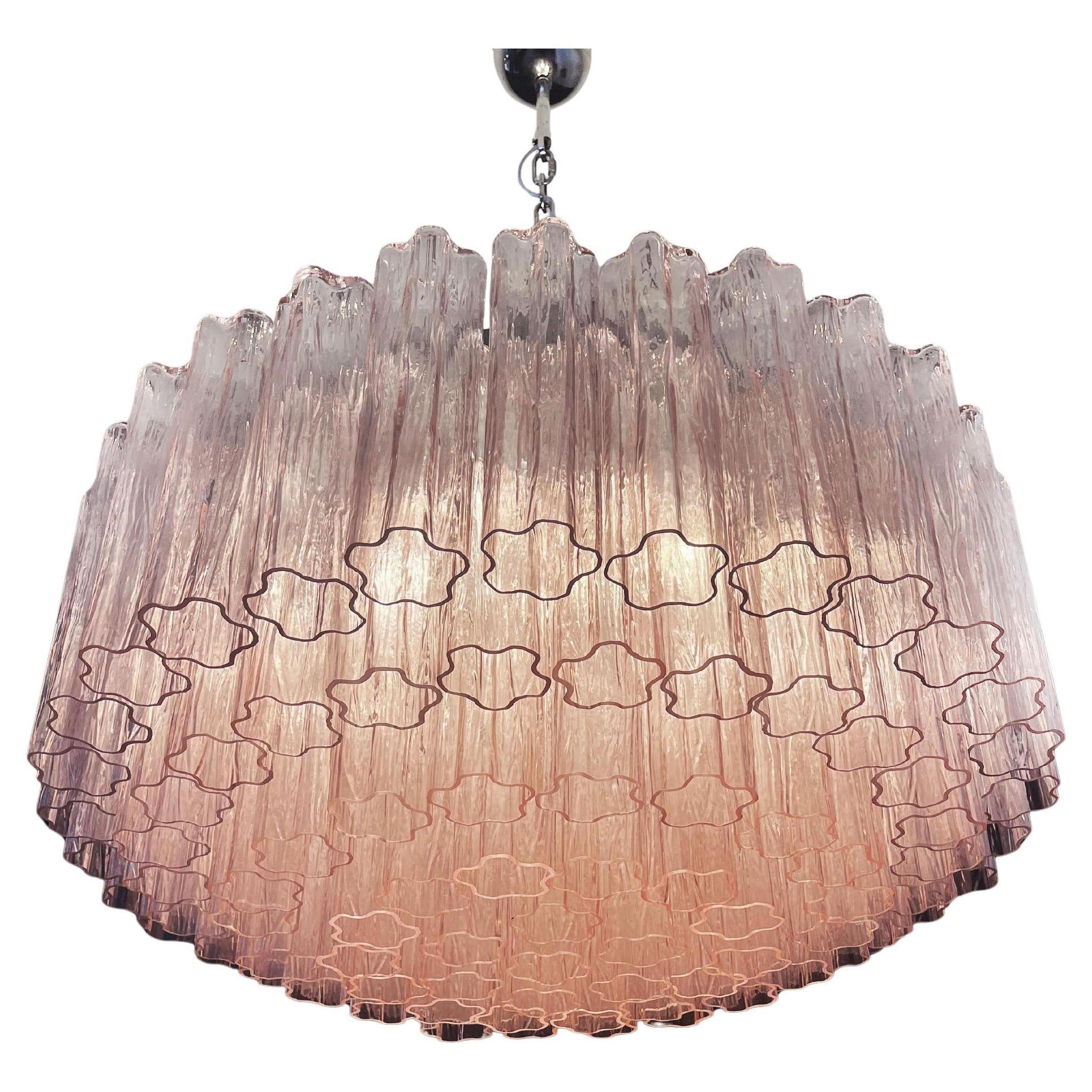 Art Glass Magnificent Murano Glass Chandelier, 101 Pink Tube Glasses For Sale