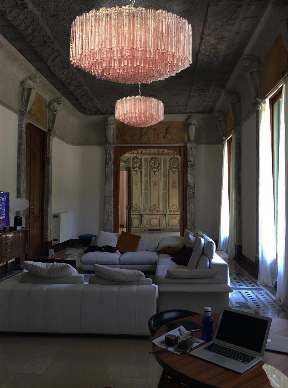 Magnificent Murano Glass Chandelier, 101 Pink Tube Glasses For Sale 1