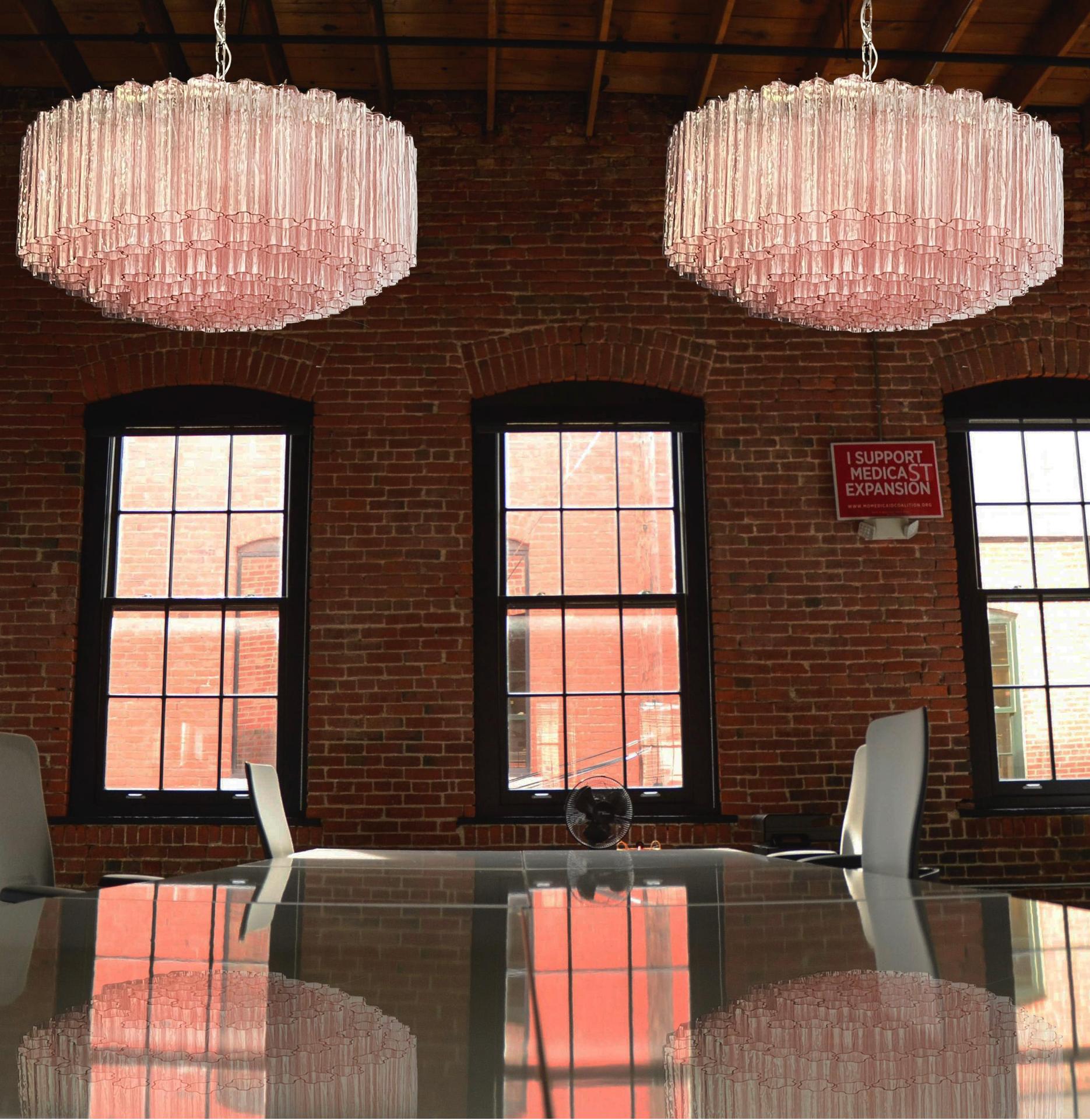 Magnificent Murano Glass Chandelier, 101 Pink Tube Glasses For Sale 2