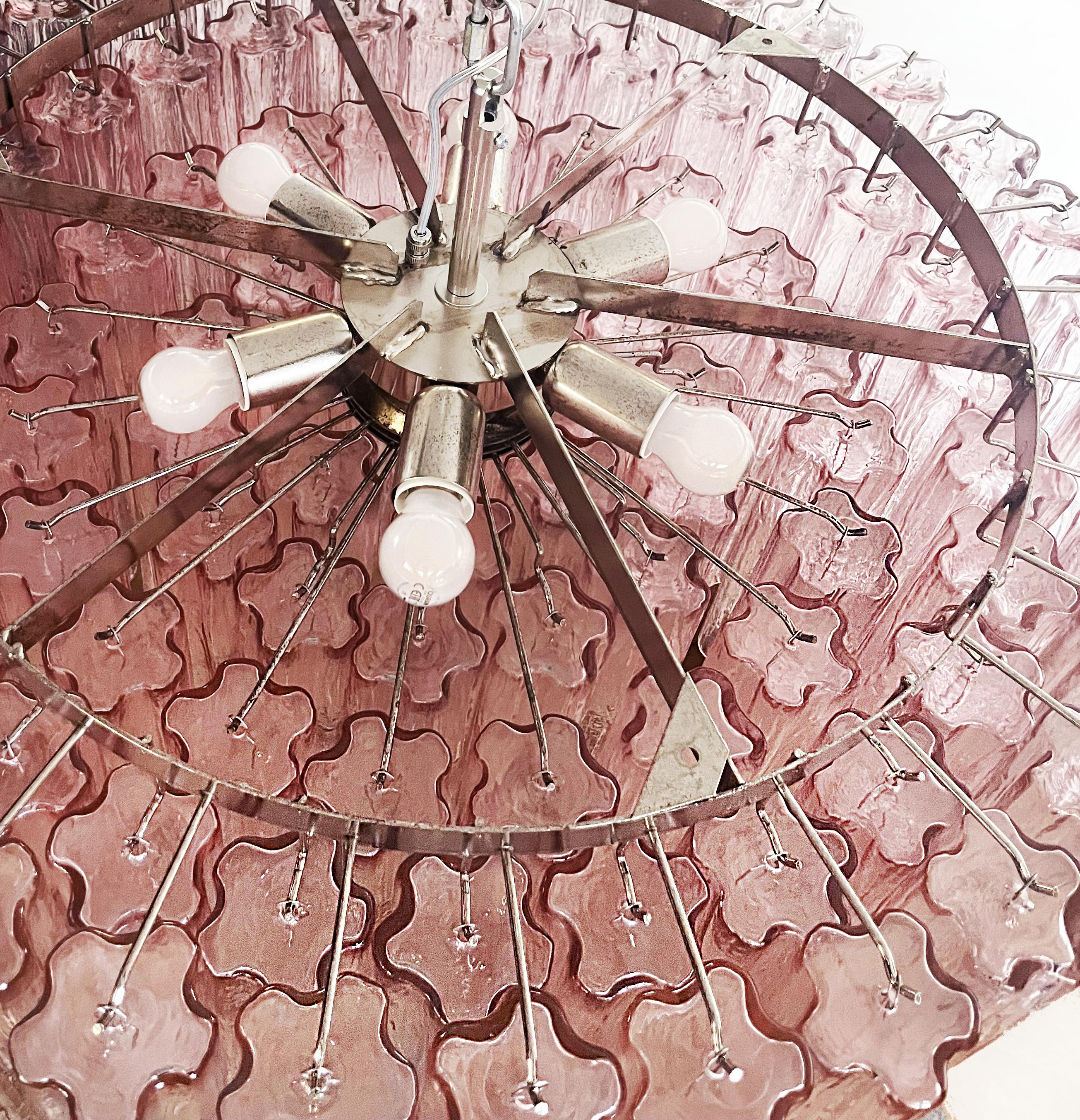 20ième siècle Magnifiques lustres en verre de Murano, 101 verres tubes roses en vente
