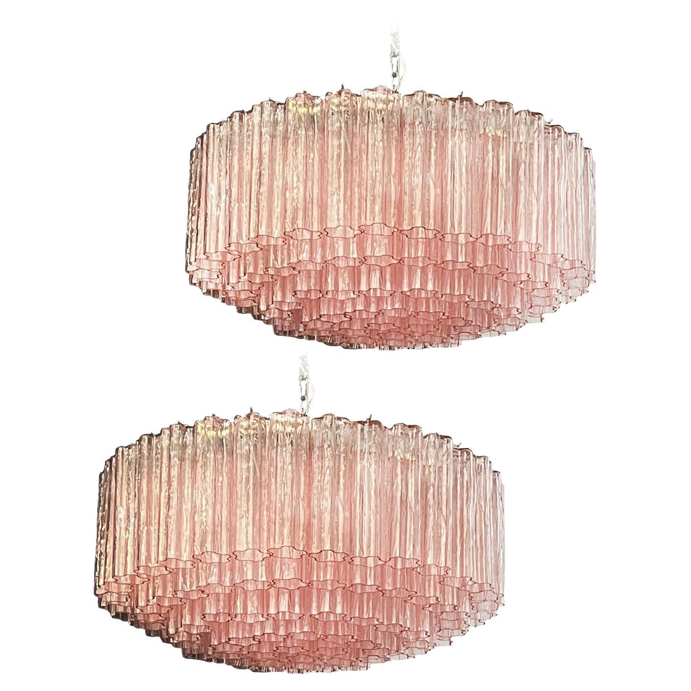 Magnificent Murano Glass Chandeliers, 101 Pink Tube Glasses