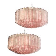 Antique Magnificent Murano Glass Chandeliers, 101 Pink Tube Glasses