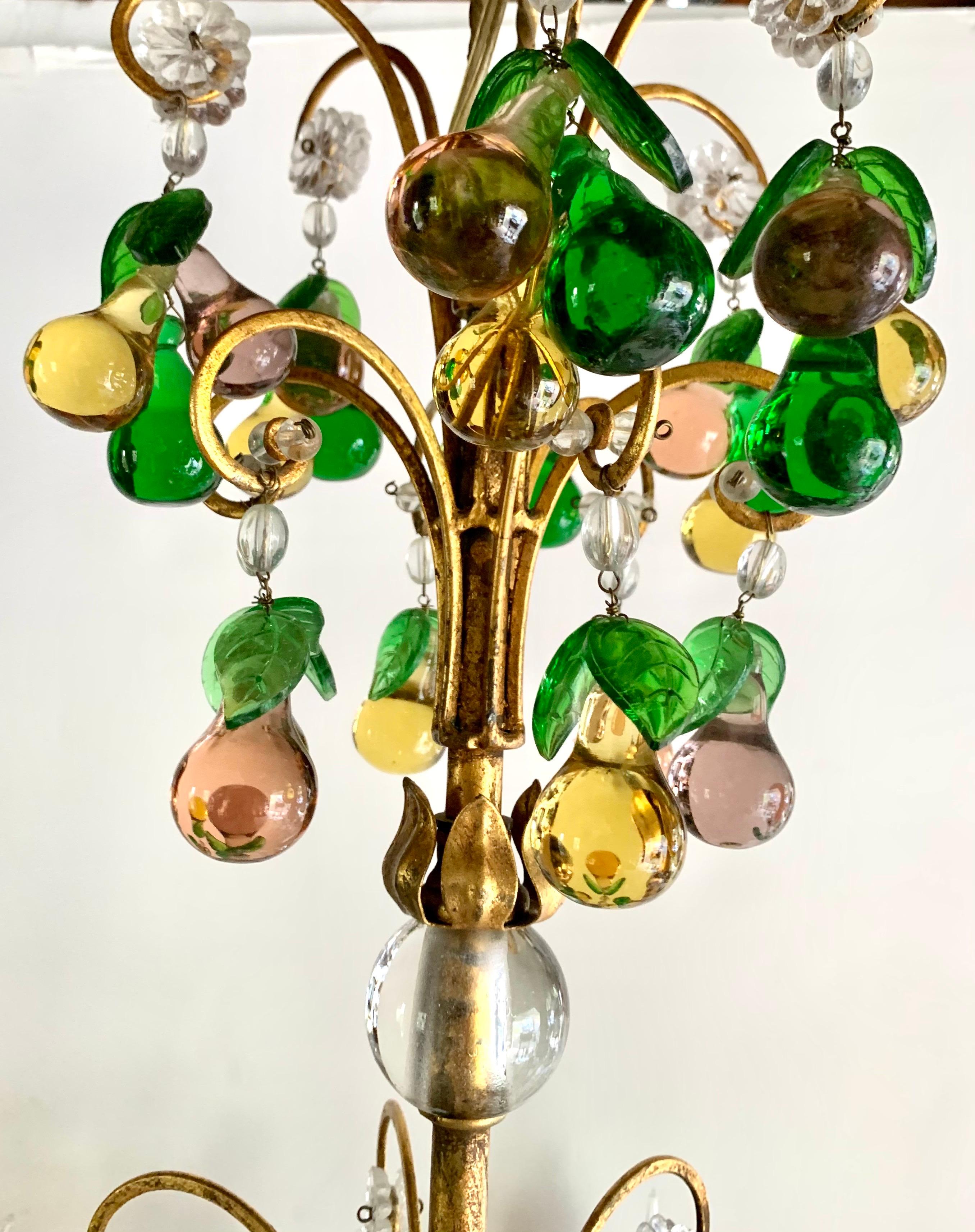 Magnificent Murano Glass Crystal Fruits and Gilt Metal 6 Light Chandelier 4
