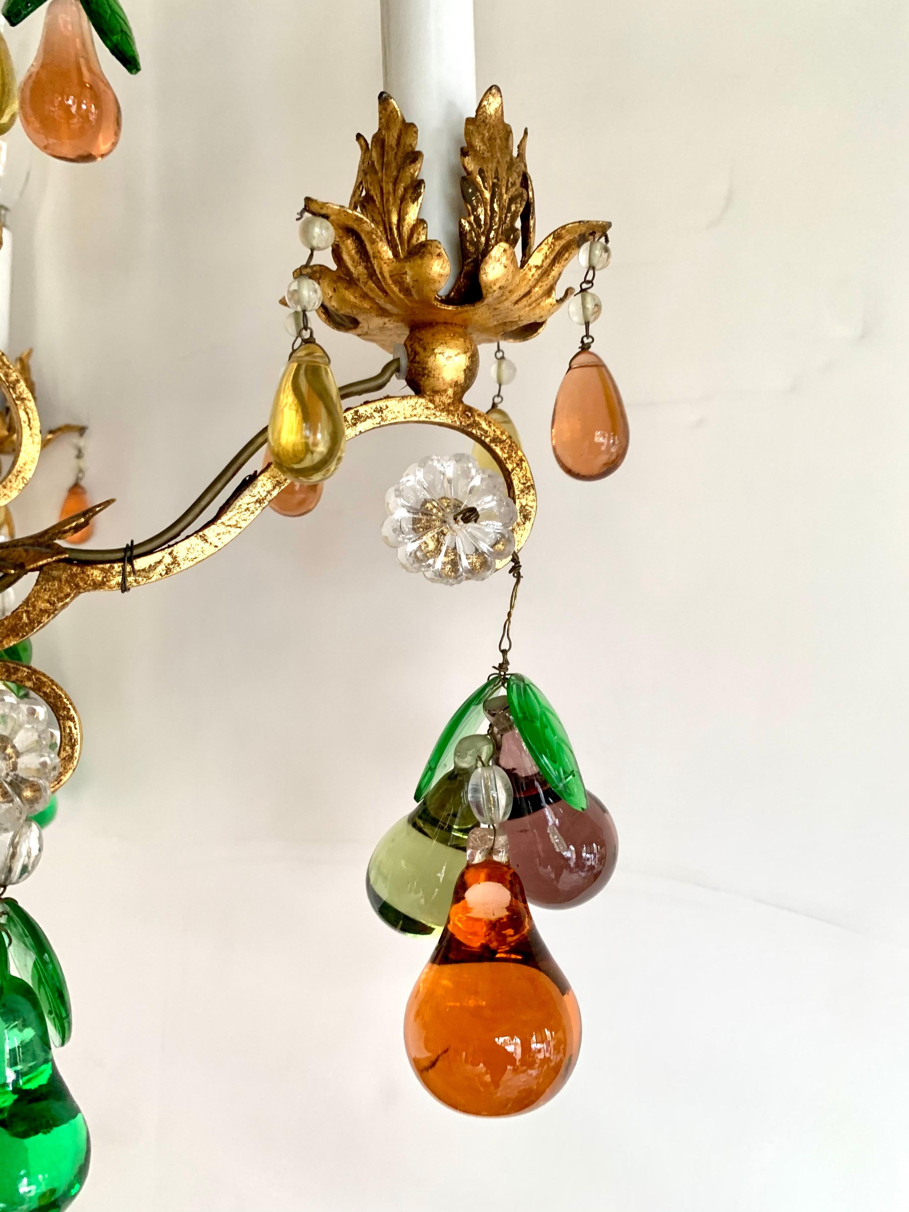 Magnificent Murano Glass Crystal Fruits and Gilt Metal 6 Light Chandelier 1