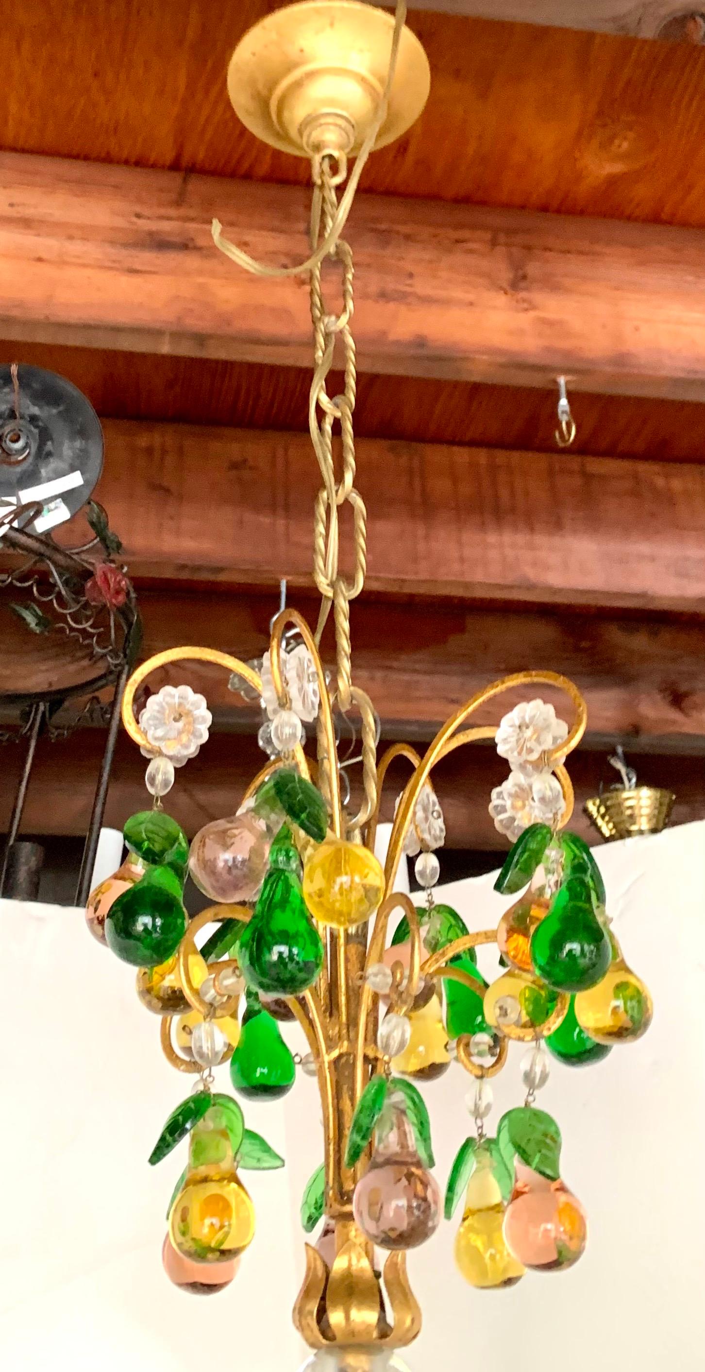 Magnificent Murano Glass Crystal Fruits and Gilt Metal 6 Light Chandelier 2