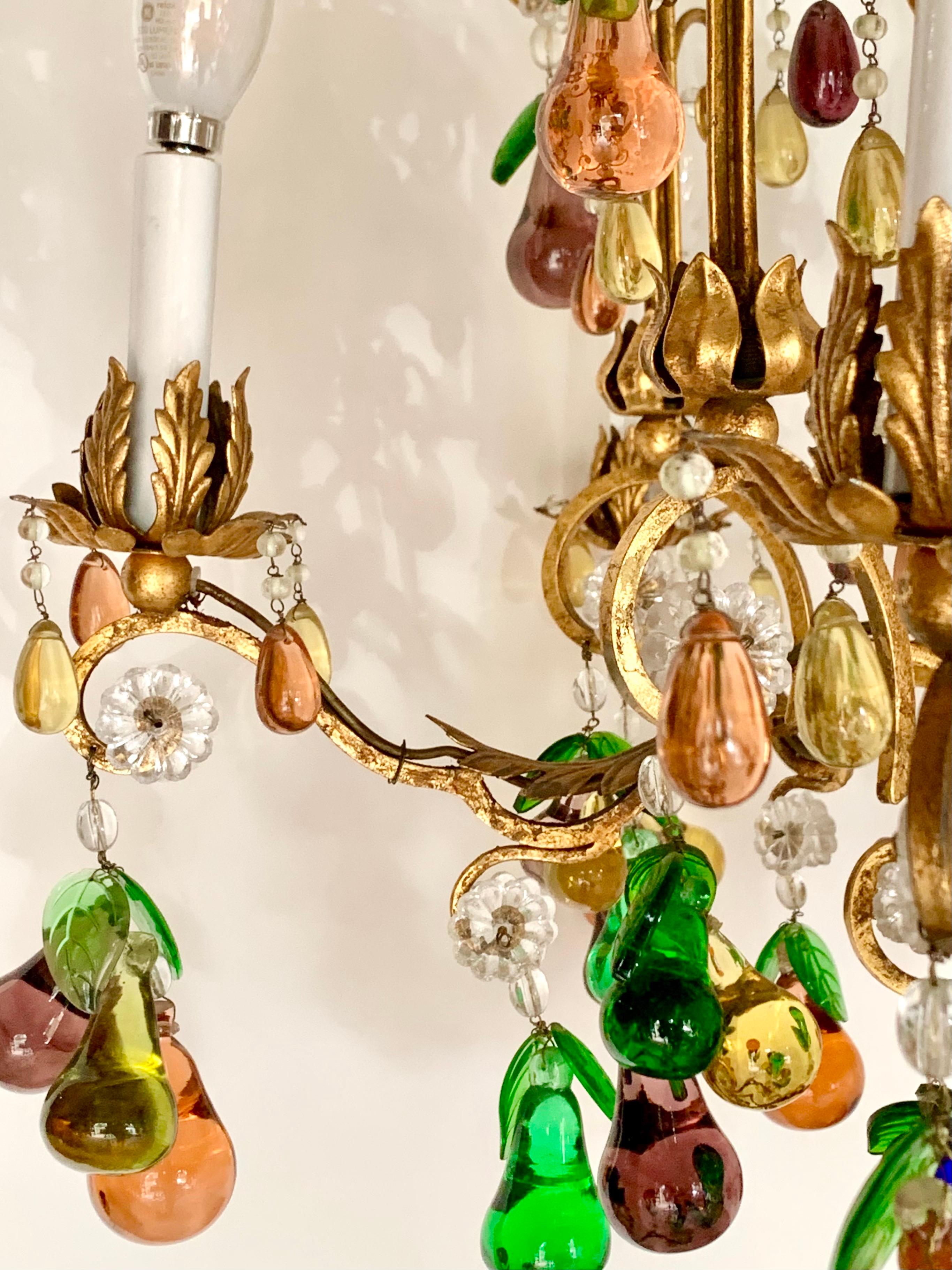 Magnificent Murano Glass Crystal Fruits and Gilt Metal 6 Light Chandelier 3