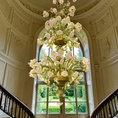 Magnífica lámpara de araña floral de cristal de Murano de los años 80
