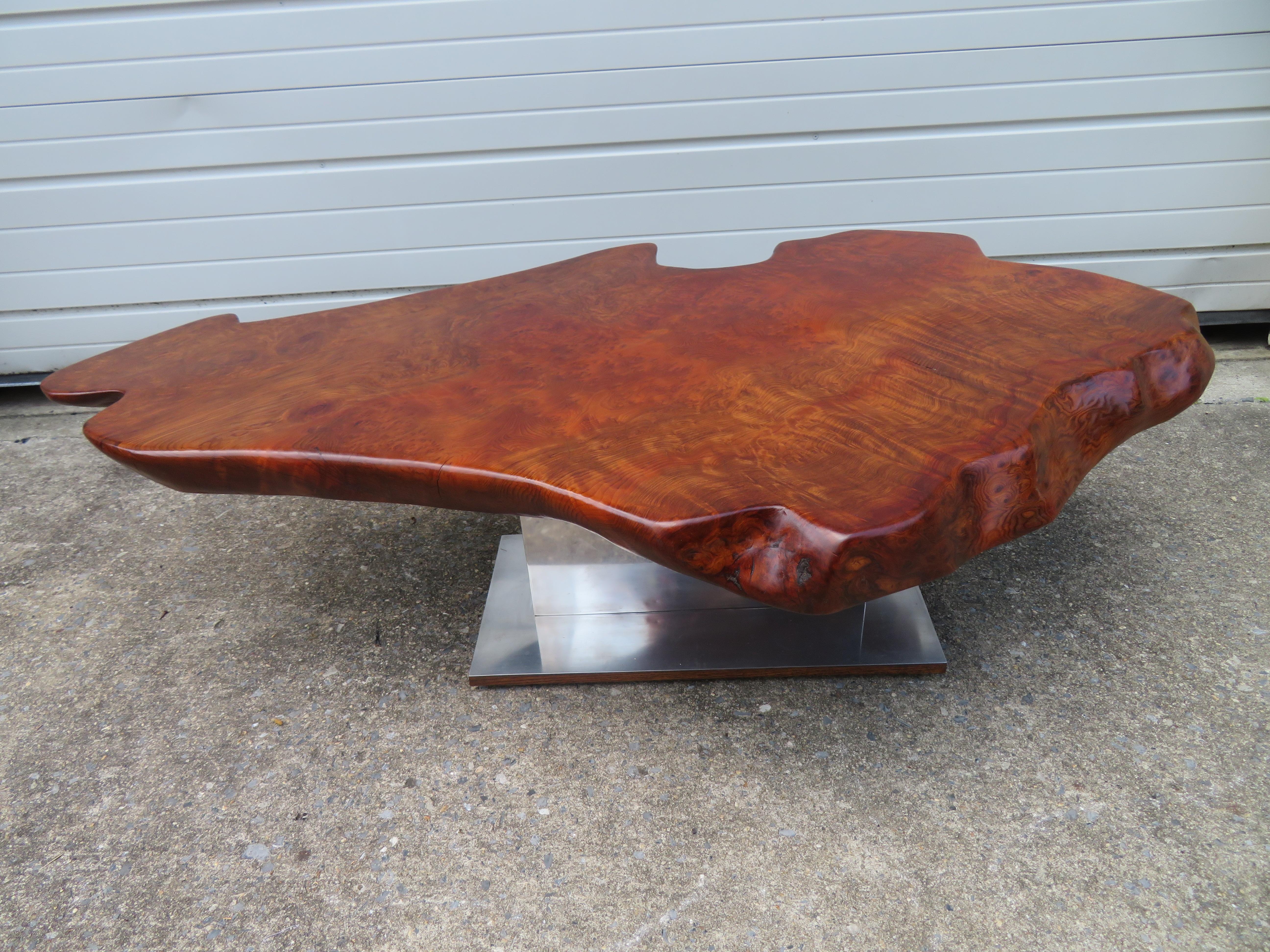 Mid-Century Modern Magnificent Nakashima Style Free Edge Root Coffee Table Chrome