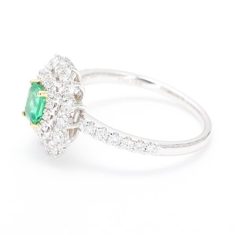 Contemporary Natural Emerald Cut Emerald and White Diamond 1.03 Carat TW Gold Cocktail Ring