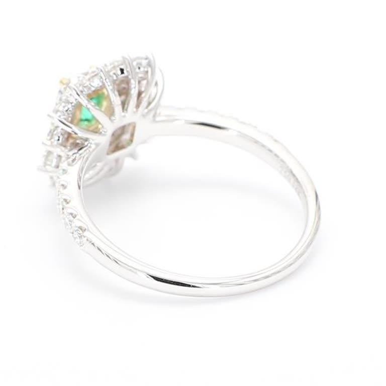 Natural Emerald Cut Emerald and White Diamond 1.03 Carat TW Gold Cocktail Ring In New Condition In New York, NY
