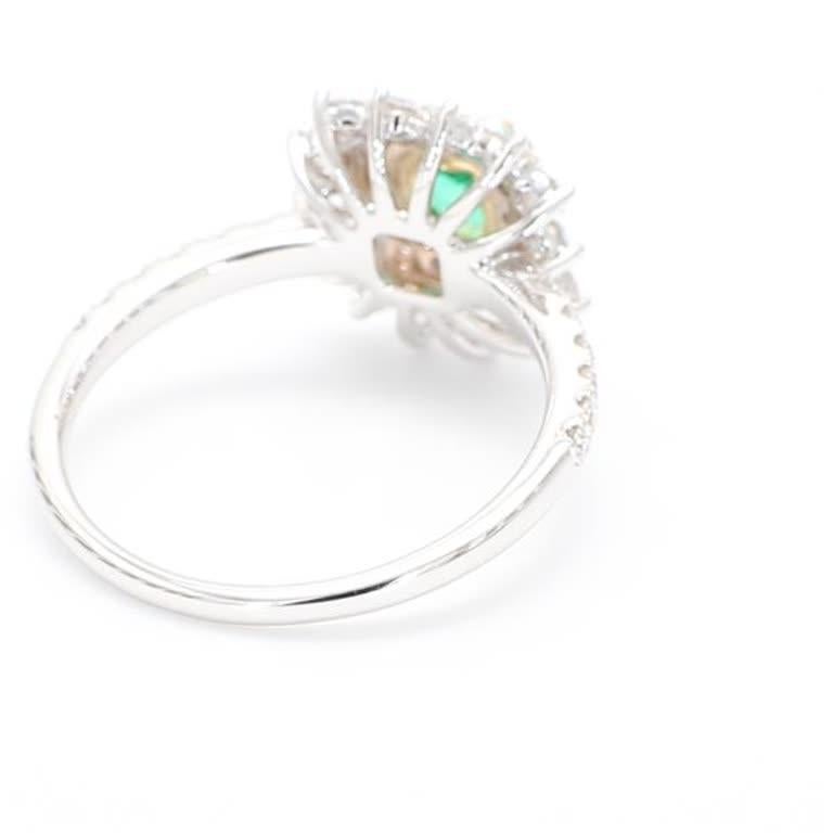 Women's Natural Emerald Cut Emerald and White Diamond 1.03 Carat TW Gold Cocktail Ring