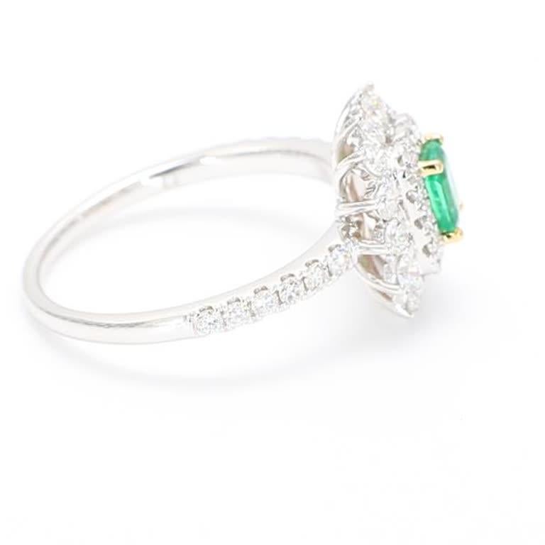 Natural Emerald Cut Emerald and White Diamond 1.03 Carat TW Gold Cocktail Ring 1