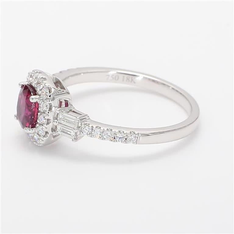 Contemporary Natural Cushion Ruby and White Diamond 1.25 Carat TW White Gold Cocktail Ring For Sale