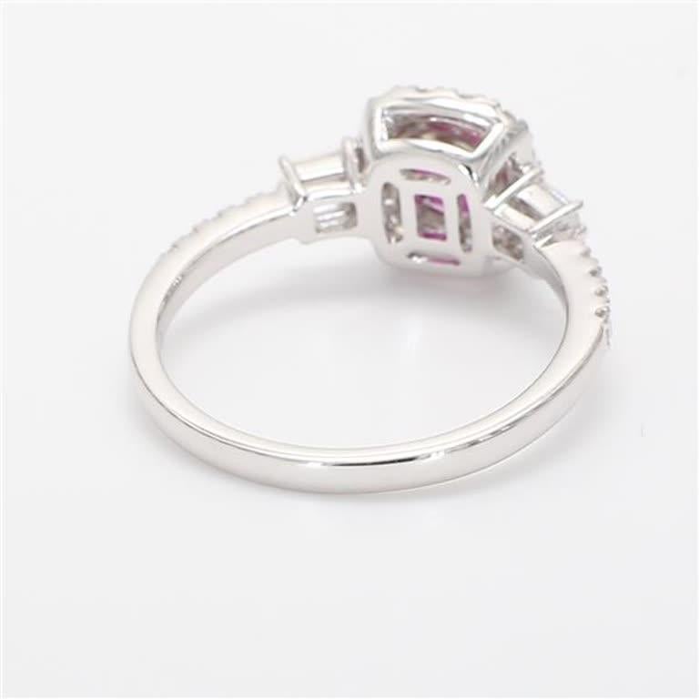 Cushion Cut Natural Cushion Ruby and White Diamond 1.25 Carat TW White Gold Cocktail Ring For Sale