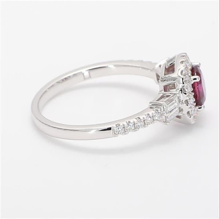 Natural Cushion Ruby and White Diamond 1.25 Carat TW White Gold Cocktail Ring In New Condition For Sale In New York, NY