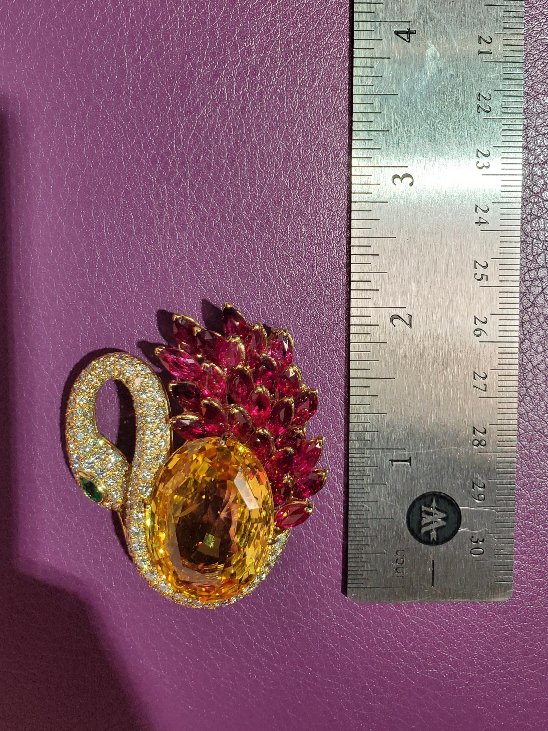 Magnificent Natural Yellow Sapphire Swan Brooch by Bvlgari For Sale 3