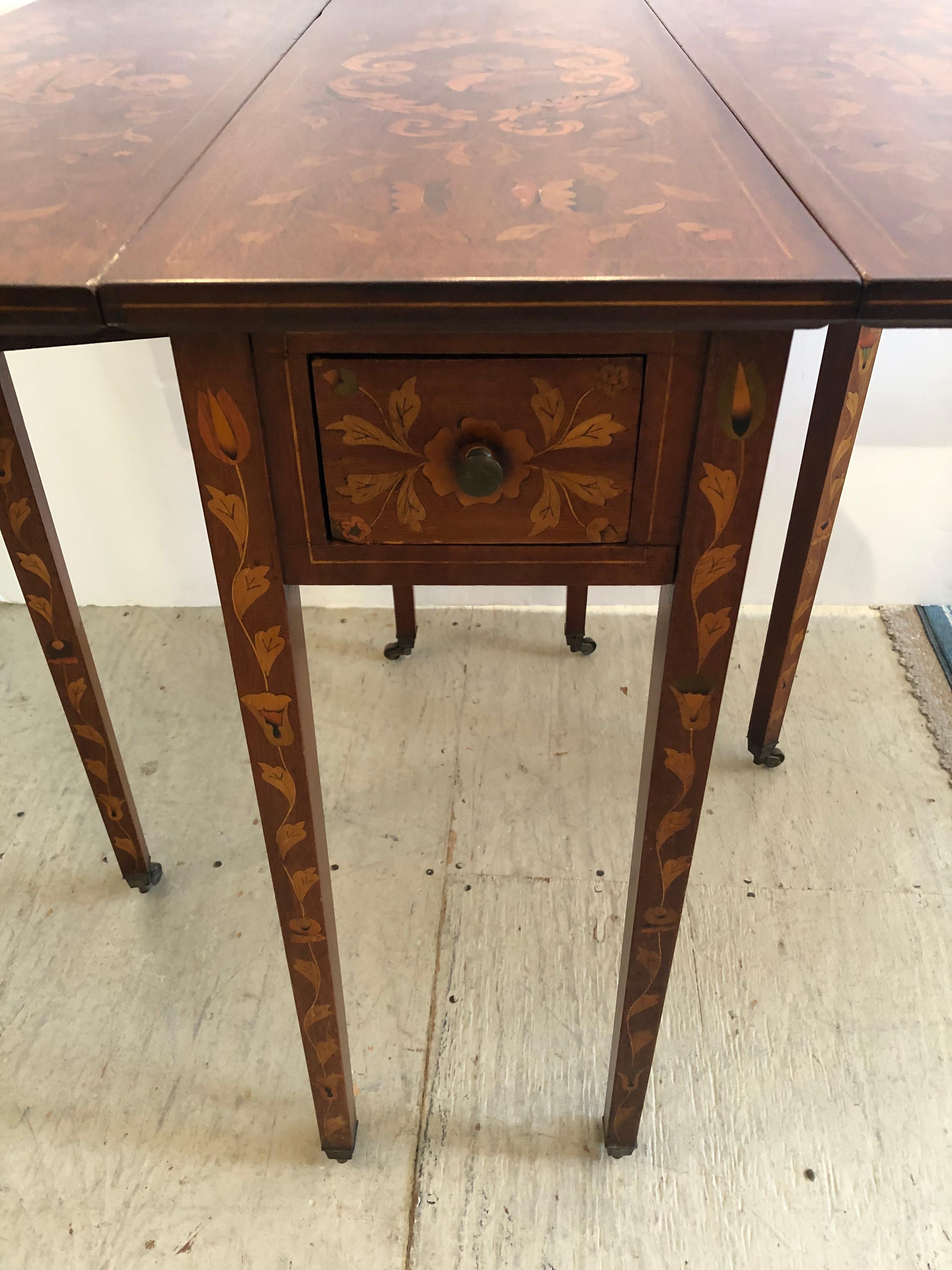 Magnificent Neoclassical Dutch Marquetry Drop-Leaf Pembroke Table 11