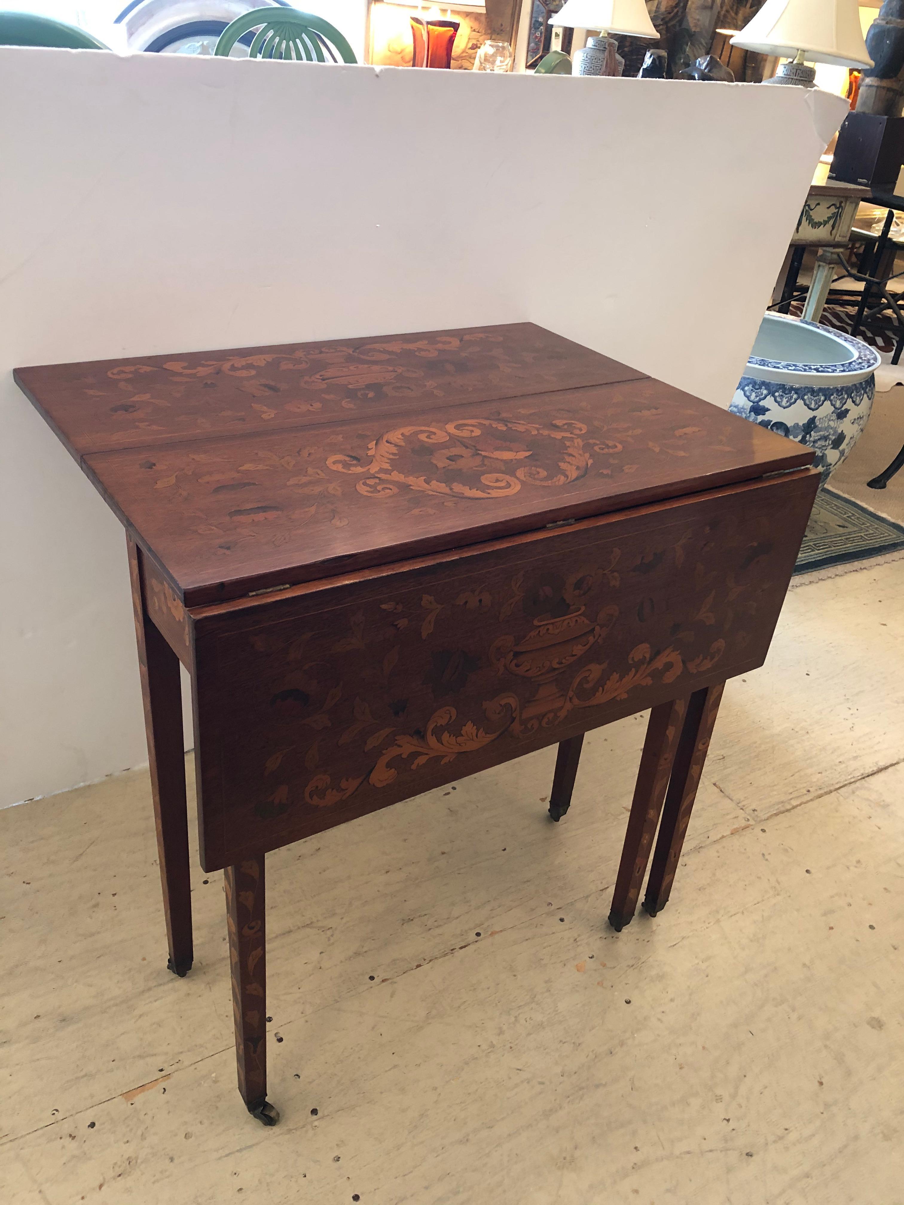 19th Century Magnificent Neoclassical Dutch Marquetry Drop-Leaf Pembroke Table