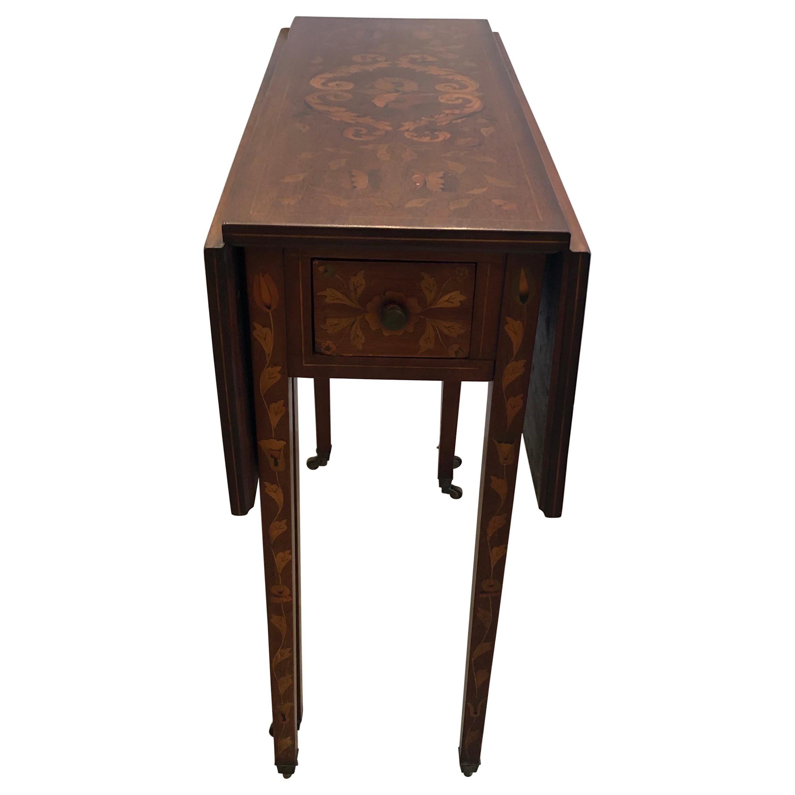 Magnificent Neoclassical Dutch Marquetry Drop-Leaf Pembroke Table