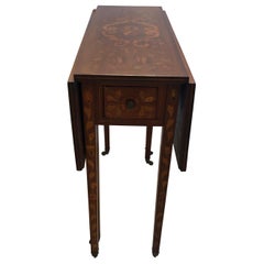 Antique Magnificent Neoclassical Dutch Marquetry Drop-Leaf Pembroke Table