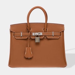 Magnifica nuova borsa Hermes Birkin 25 in pelle di vitello color oro Togo, PHW