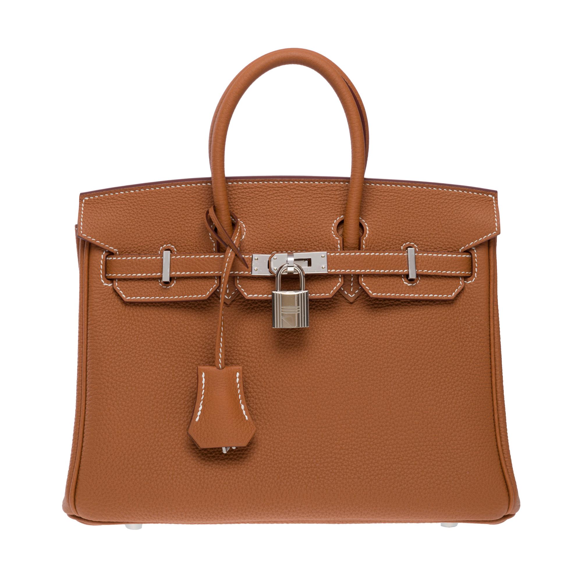 Brown Magnificent New Hermes Birkin 25 handbag in Gold Togo Calf leather, PHW