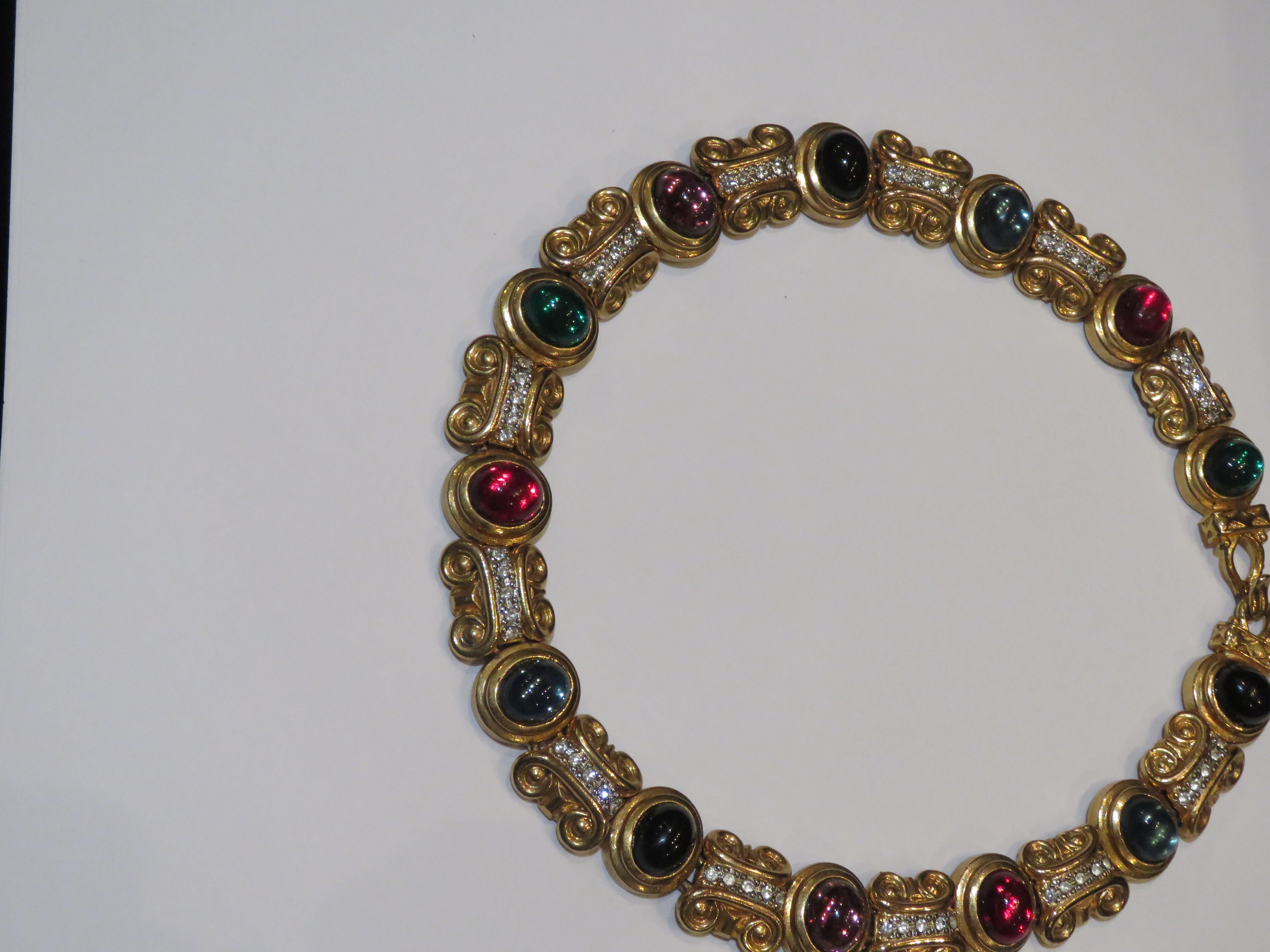 Women's Magnificent NY Estate 18KT Heavy Gold Overlaid Designer Style Cabochon Necklace For Sale
