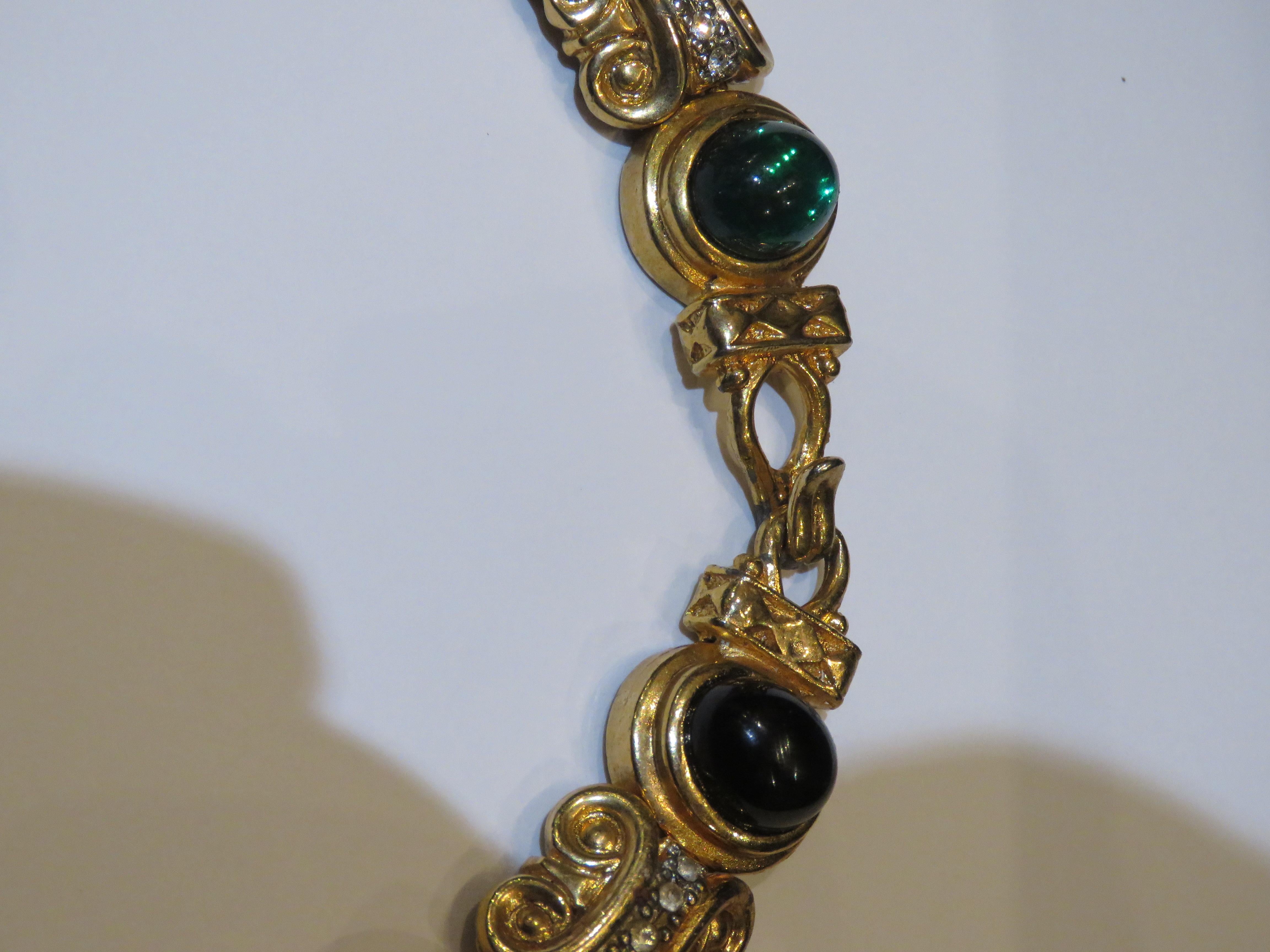 Magnificent NY Estate 18KT Heavy Gold Overlaid Designer Style Cabochon Necklace For Sale 1