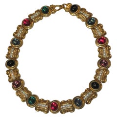 Magnificent NY Estate 18KT Heavy Gold Overlaid Designer Style Cabochon Necklace